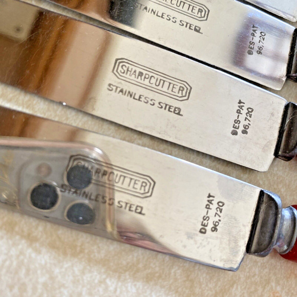 Vintage RED Bakelite Handle Silverware 11 Utensils Knives & Forks Flatware - Picture 7 of 13